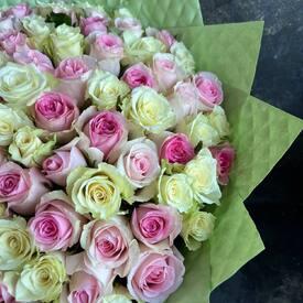 Букет из 101 розовой розы микс 40см