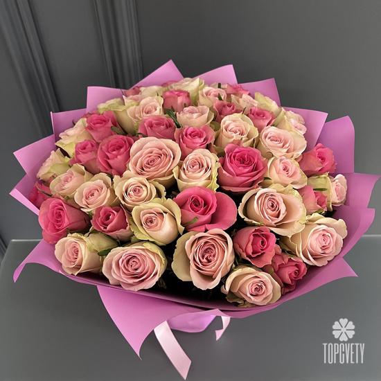 Букет из 51 розовой розы микс 40см
