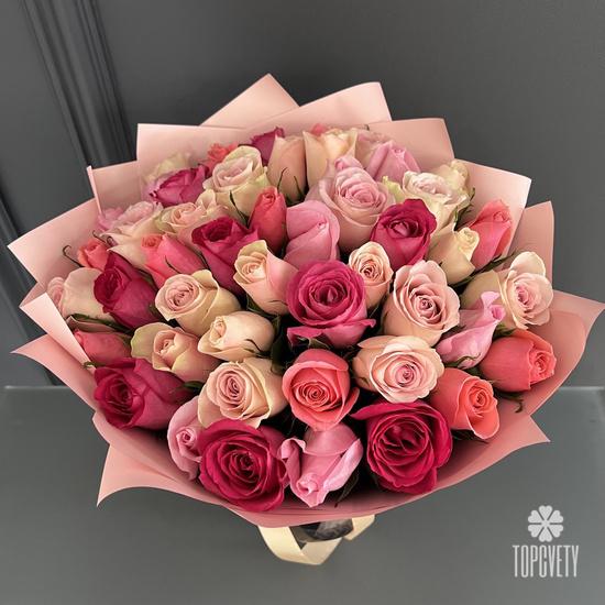 Букет из 51 розовой розы 40см