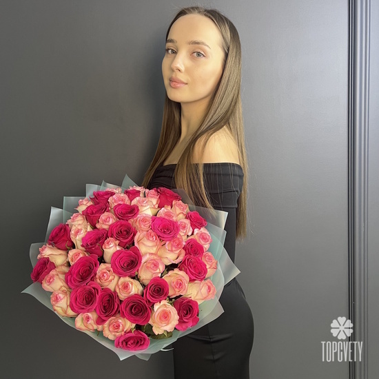 Букет из 51 розовой розы Кения 40см