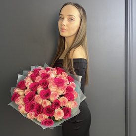Букет из 51 розовой розы Кения 40см