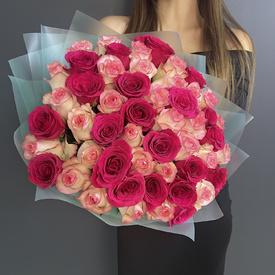 Букет из 51 розовой розы Кения 40см