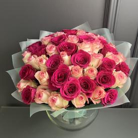 Букет из 51 розовой розы Кения 40см