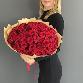 Букет из 51 красной розы Гран При 50см