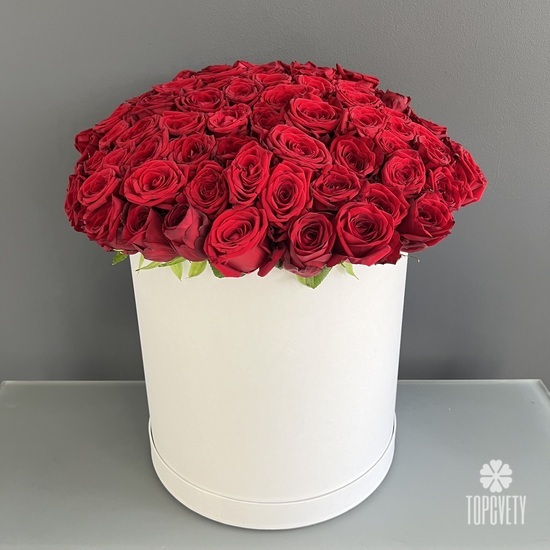 Композиция из 75 красных роз в коробке