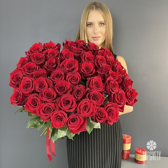 Букет из 51 красной розы Эксплорер 70см