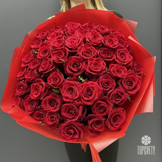 Букет из 51 красной розы Ред Наоми 50см 