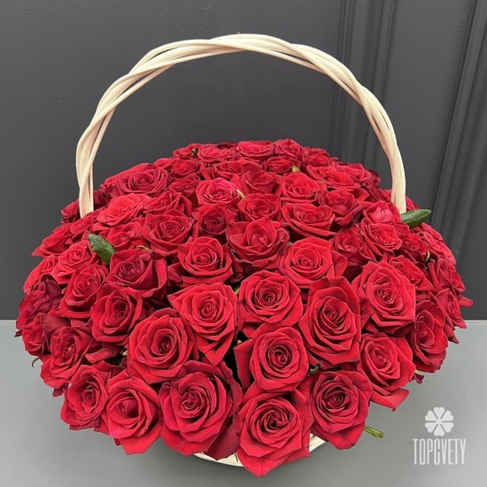 Букет из 101 красная роза в корзине