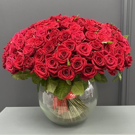 Букет из 101 красной розы Гран При 50см
