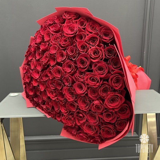 Букет из 101 красной розы Премиум 70см