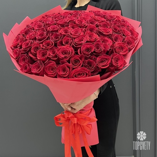 Букет из 101 красной розы Премиум 70см
