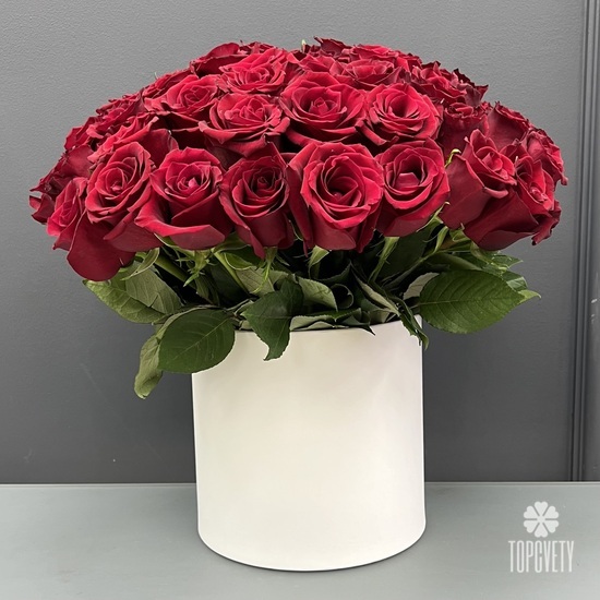 Композиция из 51 красная роза в коробке 50см
