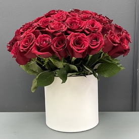 Композиция из 51 красная роза в коробке 50см