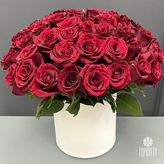 Композиция из 51 красная роза в коробке 50см