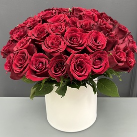Композиция из 51 красная роза в коробке 50см