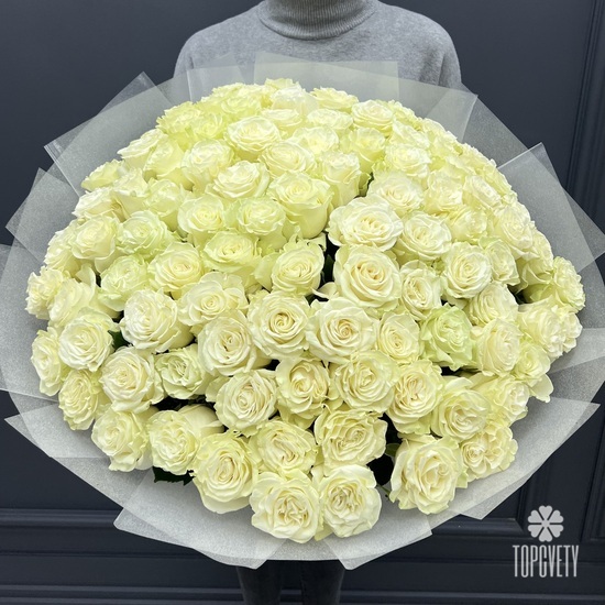 Букет из 101 белой розы Мондиаль 70см