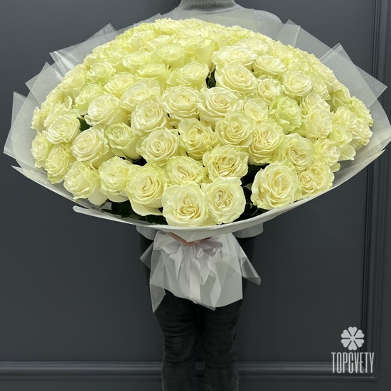 Букет из 101 белой розы Мондиаль 70см