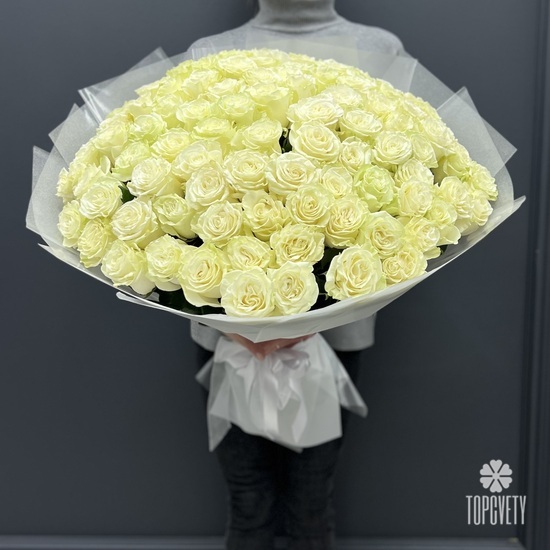 Букет из 101 белой розы Мондиаль 70см