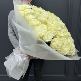 Букет из 101 белой розы Мондиаль 70см