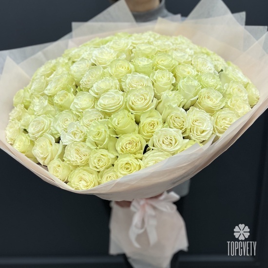 Букет из 101 белой розы Мондиаль 70см