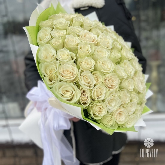 Букет из 101 белой розы 40см