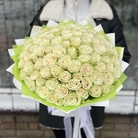Букет из 101 белой розы 40см