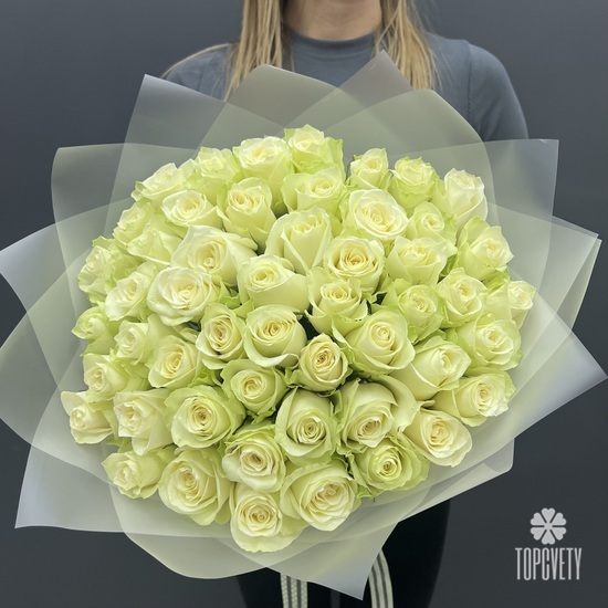 Букет из 51 белой розы  Мондиаль 50см