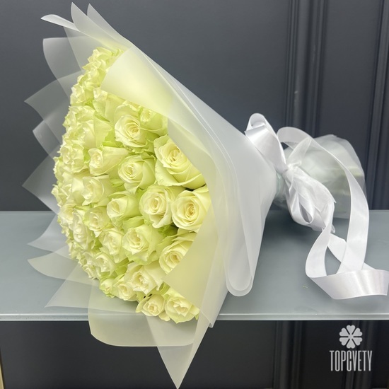 Букет из 51 белой розы  Мондиаль 50см