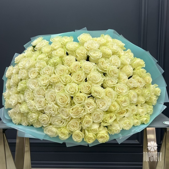 Букет из 101 белой розы Мондиаль 60см