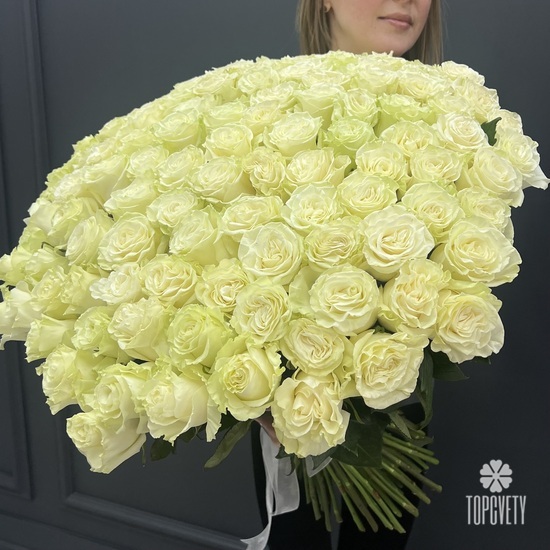 Букет из 101 белой розы Мондиаль 70см