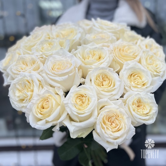 Букет из 25 белых роз Премиум 60см