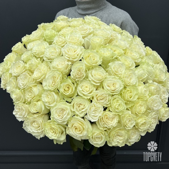 Букет из 101 белой розы Мондиаль 70см