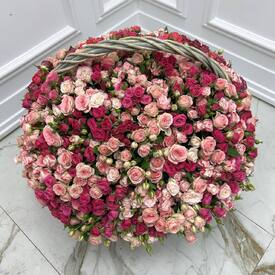 Роза кустовая 501 в плетеной корзине