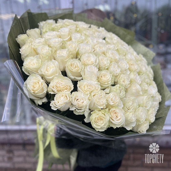 Букет из 101 белой розы Премиум 70см