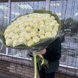 Букет из 101 белой розы Премиум 70см