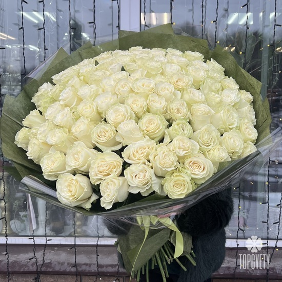 Букет из 101 белой розы Премиум 70см