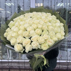 Букет из 101 белой розы Премиум 70см