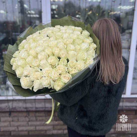 Букет из 101 белой розы Премиум 70см