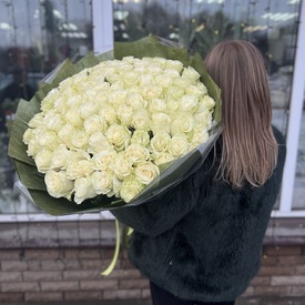 Букет из 101 белой розы Премиум 70см