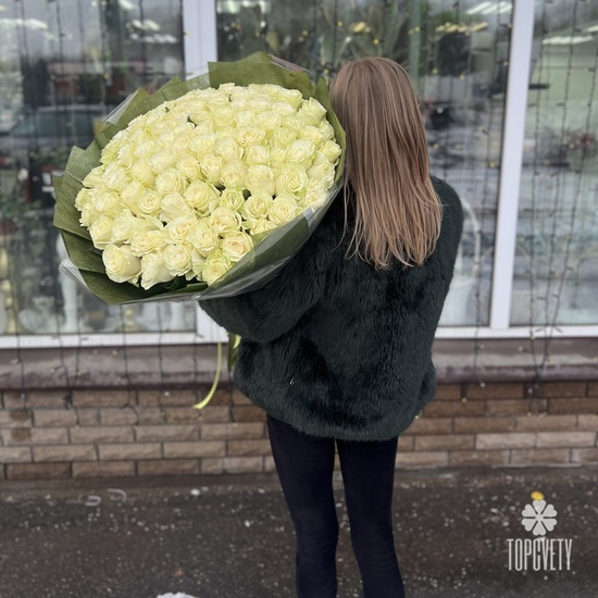 Букет из 101 белой розы Премиум 70см