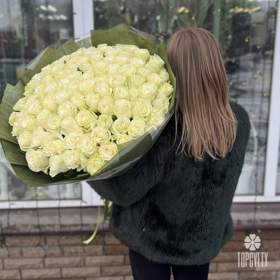 Букет из 101 белой розы Премиум 70см