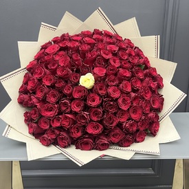 Букет из 101 белой и красной кенийской розы 40см