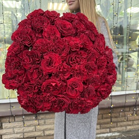 Букет из 51 красной розы пионовидной 60см