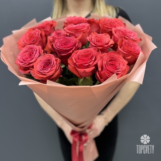 Букет из 15 красных роз 60см