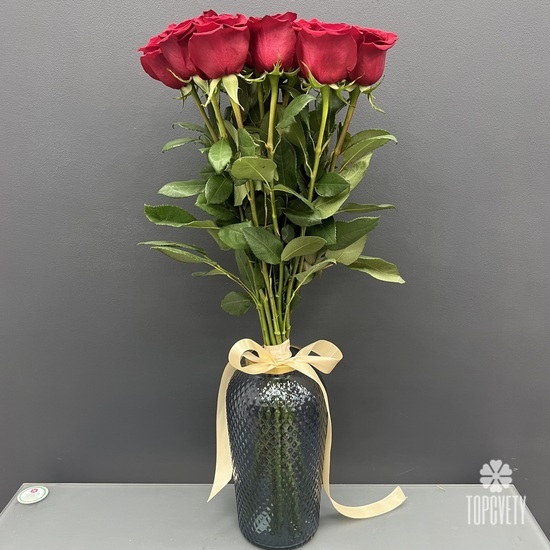 Букет из 15 красных роз Эксплорер 80см