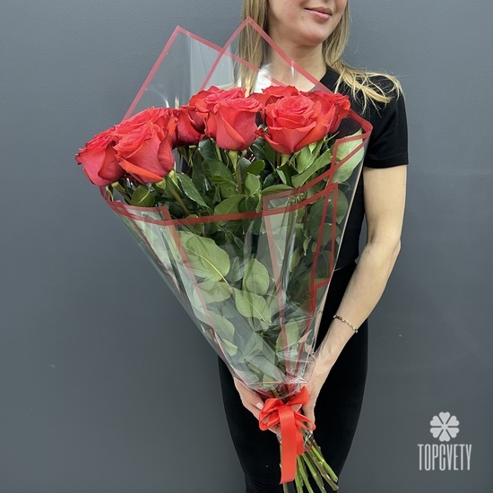 Букет из 15 красных роз 70см