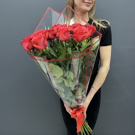 Букет из 15 красных роз 70см