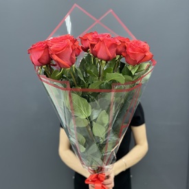 Букет из 15 красных роз 70см