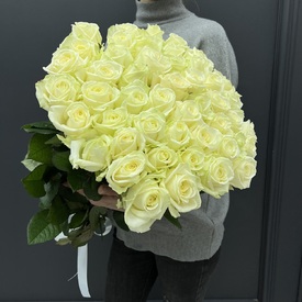 Букет из 51 белой розы Аваланж 70см