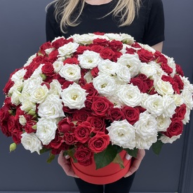 Композиция из 101 кустовой розы микс в коробке 